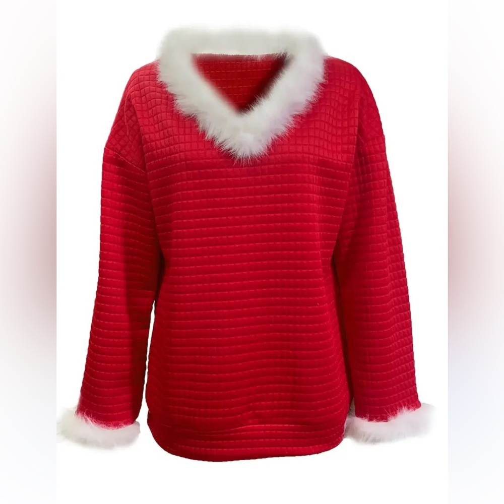 Red Quilted Fur Lined Christmas Mrs Santa Top